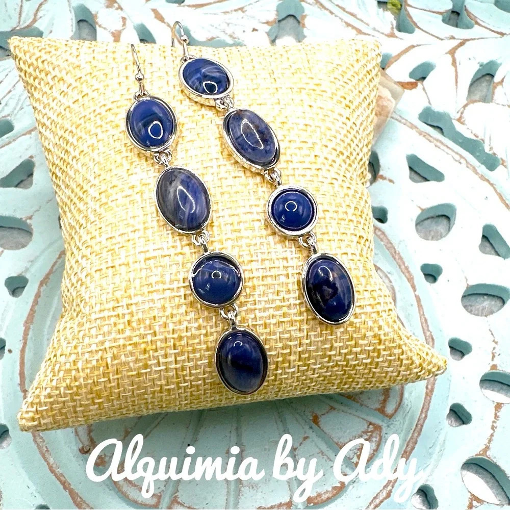 Maximalist Lapis Lazuli big  dangle extra long earrings